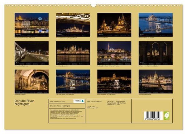 Produktbild: Danube River Nightlights (High Quality Premium Wall Calendar 2026 DIN A2 landscape),CALVENDO 12 Month Wall Calendar