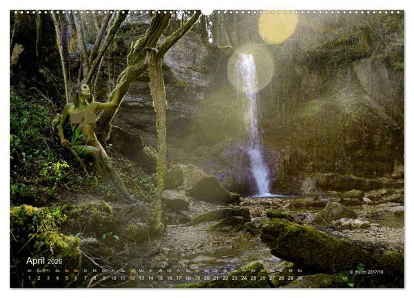 Produktbild: BODYPAINTING AM WASSERFALL VON LINN (Wandkalender 2026 DIN A2 quer), CALVENDO Monatskalender