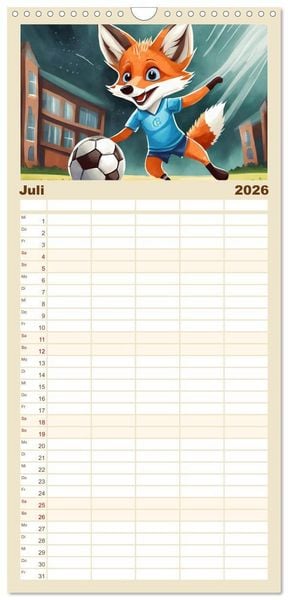 Produktbild: Familienplaner 2026 - Schlaufuchs - Abenteuer Schule mit 5 Spalten (Wandkalender, 21 x 45 cm) CALVENDO