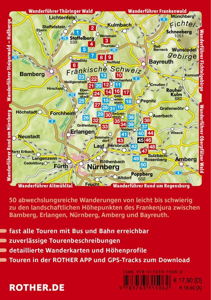Produktbild: ROTHER Wanderf&uuml;hrer Fr&auml;nkische Schweiz. 50 Touren im Frankenjura &ndash; mit Oberem Maintal, Hersbrucker Schweiz und N&uuml;rnberger Land
