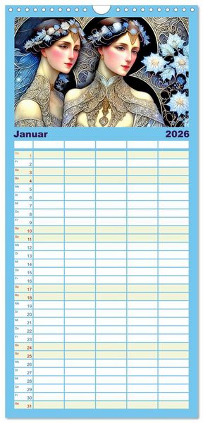Produktbild: Familienplaner 2026 - Art Deco Freundinnen mit 5 Spalten (Wandkalender, 21 x 45 cm) CALVENDO