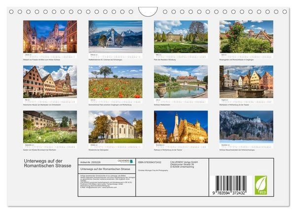Produktbild: Unterwegs auf der Romantischen Strasse (Wandkalender 2027 DIN A4 quer), CALVENDO Monatskalender