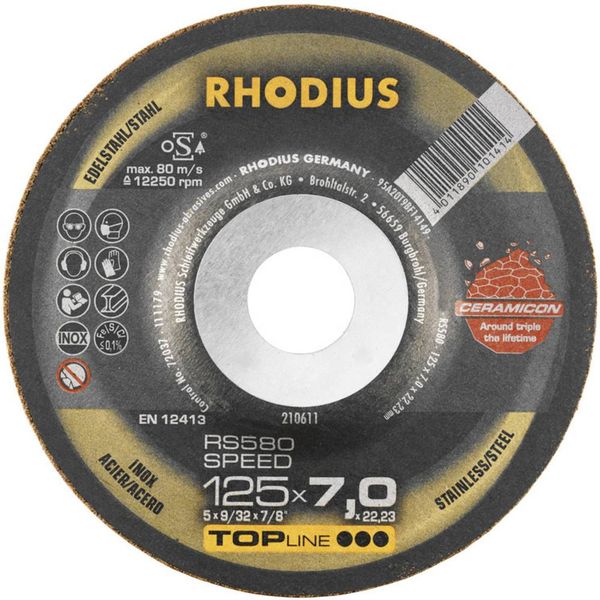 Rhodius 210611 RS580 SPEED Schruppscheibe gekröpft Durchmesser 125 mm Bohrungs-Ø 22.23 mm Edelstahl, Stahl 1 St.