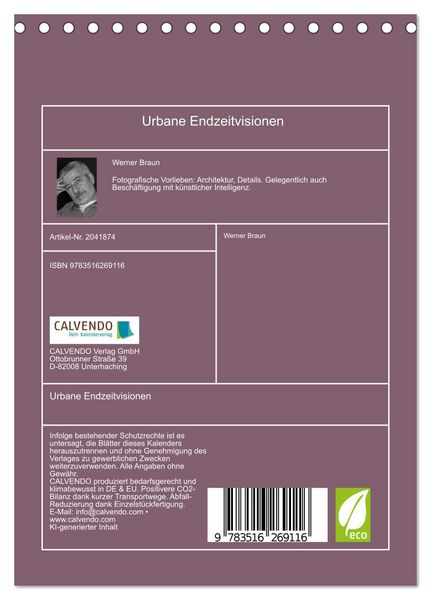 Produktbild: Urbane Endzeitvisionen (Tischkalender 2026 DIN A5 hoch), CALVENDO Monatskalender