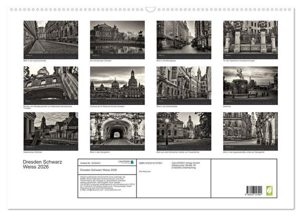 Produktbild: Dresden Schwarz Weiss 2026 (Wandkalender 2026 DIN A2 quer), CALVENDO Monatskalender