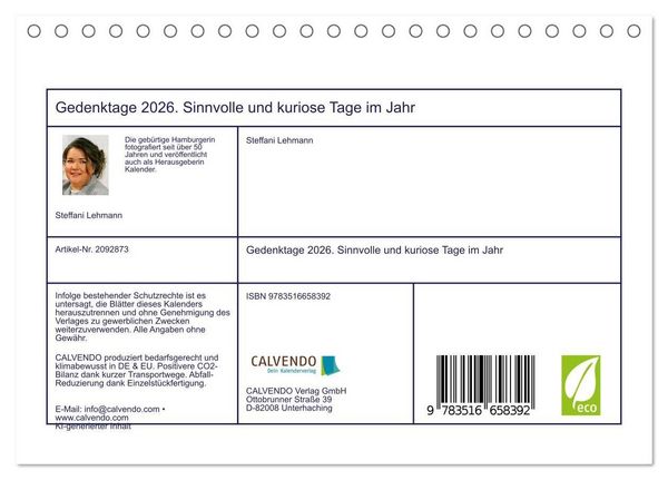 Produktbild: Gedenktage 2026. Sinnvolle und kuriose Tage im Jahr (Tischkalender 2026 DIN A5 quer), CALVENDO Monatskalender