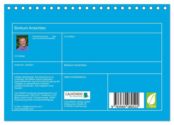Produktbild: Borkum Ansichten (Tischkalender 2027 DIN A5 quer), CALVENDO Monatskalender