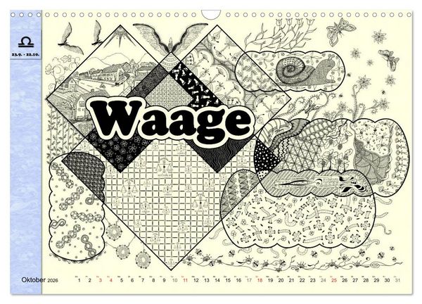 Produktbild: Tangle-Art, Sternzeichen mal anders (Wandkalender 2026 DIN A3 quer), CALVENDO Monatskalender