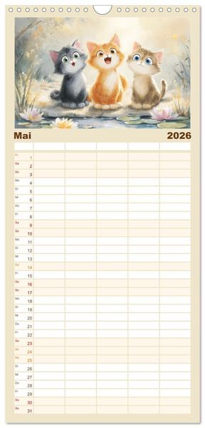 Produktbild: Familienplaner 2026 - Pastellpf&ouml;tchen. Liebliche Katzen in sanften Farben mit 5 Spalten (Wandkalender, 21 x 45 cm) CALVENDO