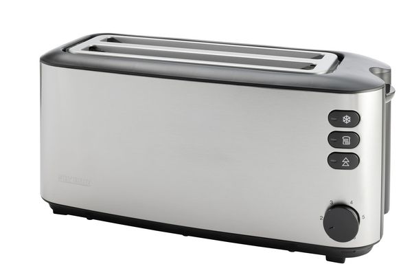 Produktbild: Severin AT 2509 Doppel-Langschlitztoaster mit eingebautem Br&ouml;tchenaufsatz Edelstahl (geb&uuml;rstet), Schwarz