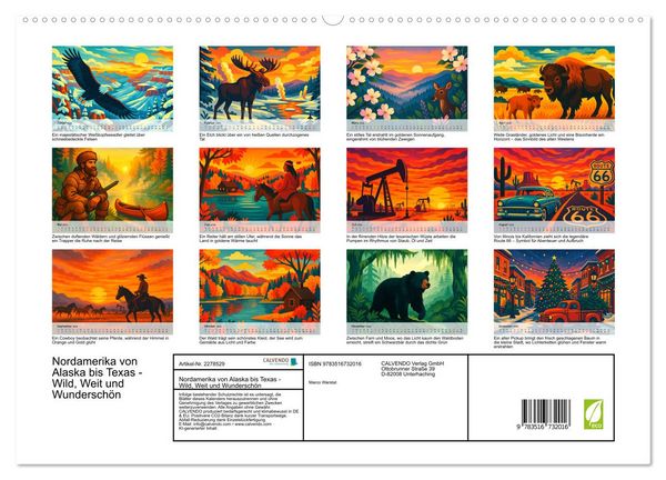 Produktbild: Nordamerika von Alaska bis Texas - Wild, Weit und Wundersch&ouml;n (hochwertiger Premium Wandkalender 2026 DIN A2 quer), Kunstdruck in Hochglanz