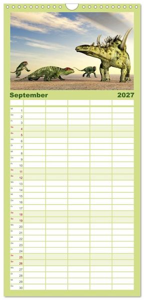 Produktbild: Familienplaner 2027 - Dinosaurier. Urzeitliche Giganten mit 5 Spalten (Wandkalender, 21 x 45 cm) CALVENDO