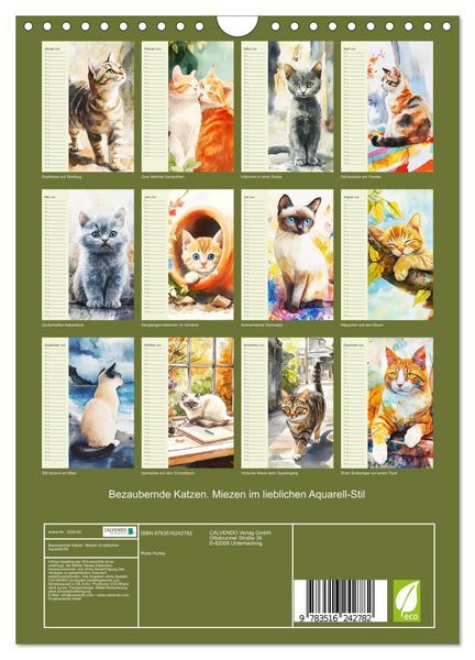 Produktbild: Bezaubernde Katzen. Miezen im lieblichen Aquarell-Stil (Wandkalender 2026 DIN A4 hoch), CALVENDO Monatskalender