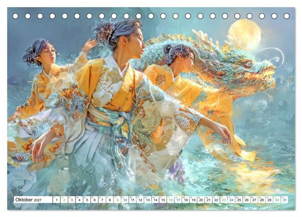 Produktbild: Japanisch inspirierte Werke - Mit Japans traditionellen Tieren (Tischkalender 2027 DIN A5 quer), CALVENDO Monatskalender