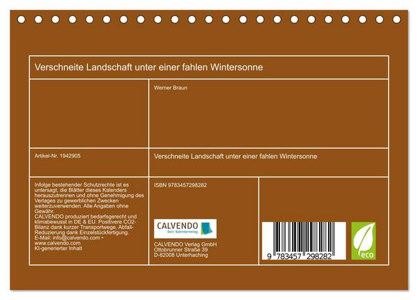 Produktbild: Verschneite Landschaft unter einer fahlen Wintersonne (Tischkalender 2026 DIN A5 quer), CALVENDO Monatskalender