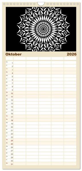 Produktbild: Familienplaner 2026 - Entspannung und Ruhe durch Mandalas mit 5 Spalten (Wandkalender, 21 x 45 cm) CALVENDO