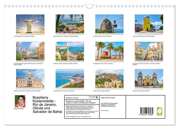 Produktbild: Brasiliens K&uuml;stenst&auml;dte - Rio de Janeiro, Olinda und Salvador de Bahia (Wandkalender 2026 DIN A3 quer), CALVENDO Monatskalender