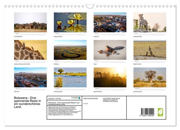 Produktbild: Botswana - Eine spannende Reise in ein wundersch&ouml;nes Land. (Wandkalender 2026 DIN A3 quer), CALVENDO Monatskalender