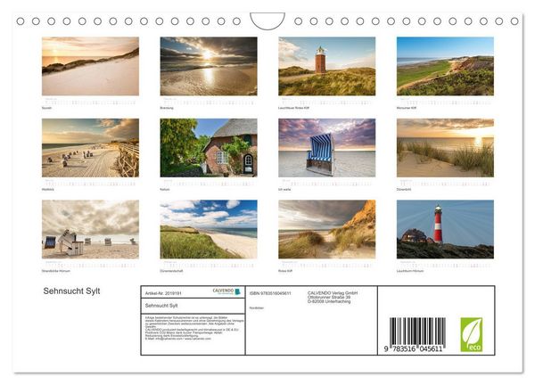 Produktbild: Sehnsucht Sylt (Wandkalender 2026 DIN A4 quer), CALVENDO Monatskalender