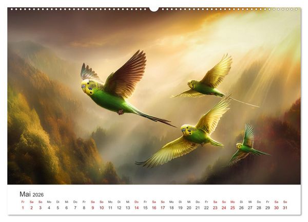 Produktbild: Zwitscherzeit - Ein Kalender voller Wellensittiche (hochwertiger Premium Wandkalender 2026 DIN A2 quer), Kunstdruck in Hochglanz