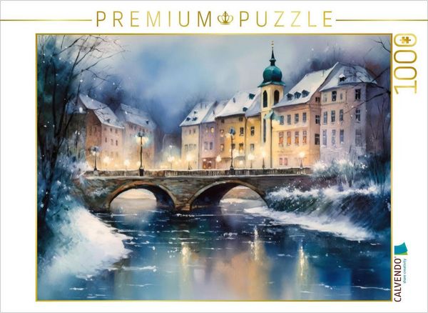 Produktbild: CALVENDO Puzzle Beleuchtete Br&uuml;cke im Winter | 1000 Teile Lege-Gr&ouml;&szlig;e 64x48cm Foto-Puzzle f&uuml;r gl&uuml;ckliche Stunden