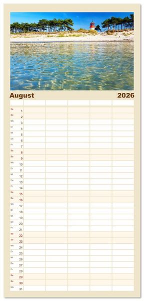 Produktbild: Familienplaner 2026 - Sch&ouml;ne Ostsee - Impressionen &uuml;bers Jahr mit 5 Spalten (Wandkalender, 21 x 45 cm) CALVENDO