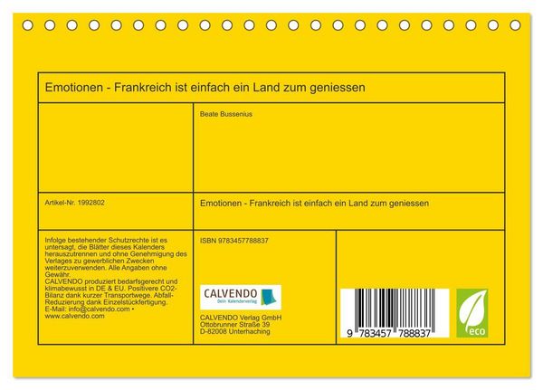 Produktbild: Emotionen - Frankreich ist einfach ein Land zum geniessen (Tischkalender 2026 DIN A5 quer), CALVENDO Monatskalender