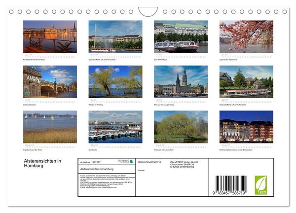 Produktbild: Alsteransichten in Hamburg (Wandkalender 2026 DIN A4 quer), CALVENDO Monatskalender
