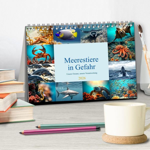 Produktbild: Meerestiere in Gefahr - Unsere Ozeane, unsere Verantwortung (Tischkalender 2026 DIN A5 quer), CALVENDO Monatskalender