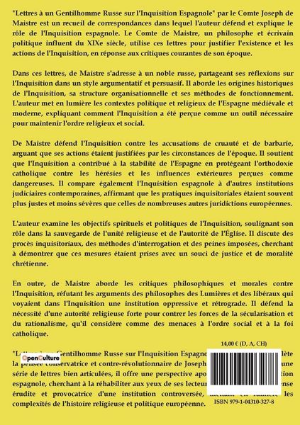 Produktbild: Lettres &agrave; un Gentilhomme Russe sur l'Inquisition Espagnole