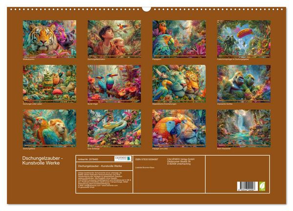 Produktbild: Dschungelzauber - Kunstvolle Werke (Wandkalender 2026 DIN A2 quer), CALVENDO Monatskalender