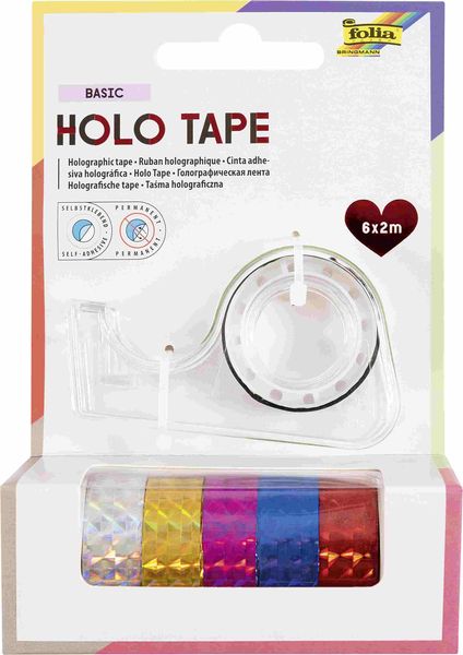 Folia Holo Tape BASIC, 12mmx2m, 6 Rollen, farbig sortiert