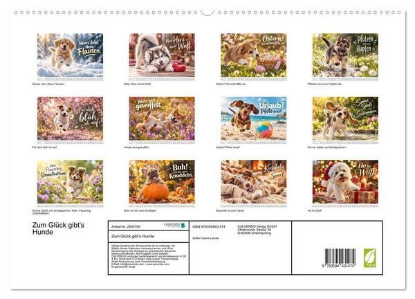Produktbild: Zum Gl&uuml;ck gibt&rsquo;s Hunde (hochwertiger Premium Wandkalender 2027 DIN A2 quer), Kunstdruck in Hochglanz