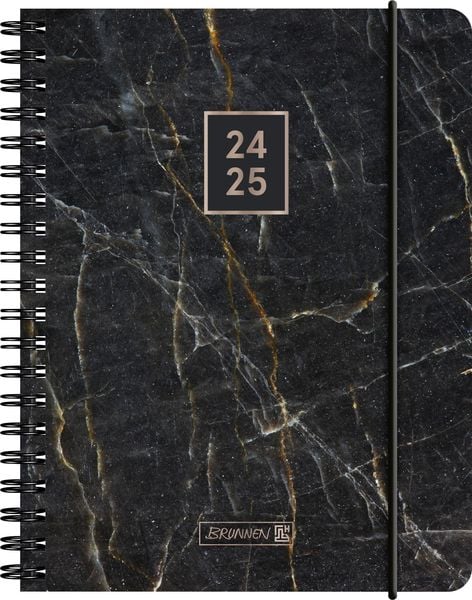 Schülerkalender 2024/2025 'Black Marble', 2 Seiten = 1 Woche, A6, 208 Seiten, schwarz