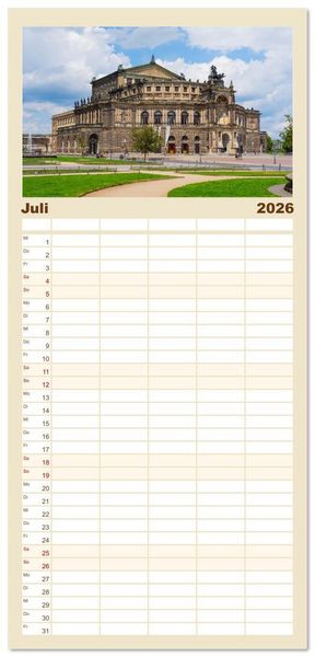 Produktbild: Familienplaner 2026 - Dresden - zeitlose Sch&ouml;nheit mit 5 Spalten (Wandkalender, 21 x 45 cm) CALVENDO