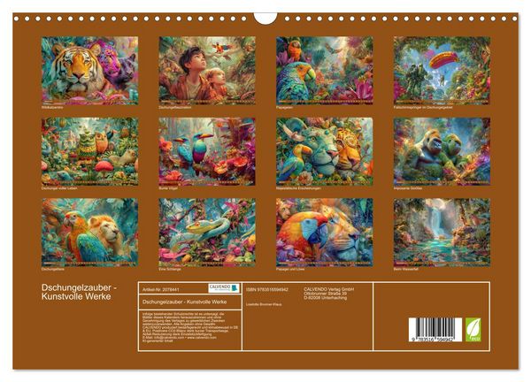 Produktbild: Dschungelzauber - Kunstvolle Werke (Wandkalender 2026 DIN A3 quer), CALVENDO Monatskalender