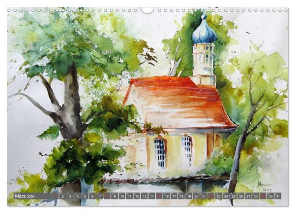 Produktbild: Murnau und das Blaue Land - Aquarelle und Fotografien (Wandkalender 2026 DIN A3 quer), CALVENDO Monatskalender