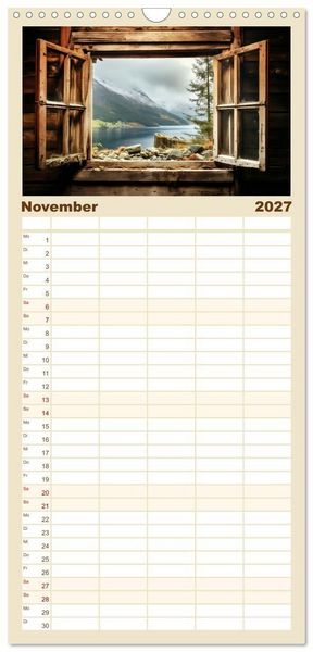 Produktbild: Familienplaner 2027 - Aus dem Fenster geblickt mit 5 Spalten (Wandkalender, 21 x 45 cm) CALVENDO