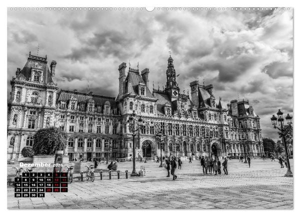 Produktbild: Paris-Impressionen in Schwarz-Wei&szlig; (Wandkalender 2026 DIN A2 quer), CALVENDO Monatskalender