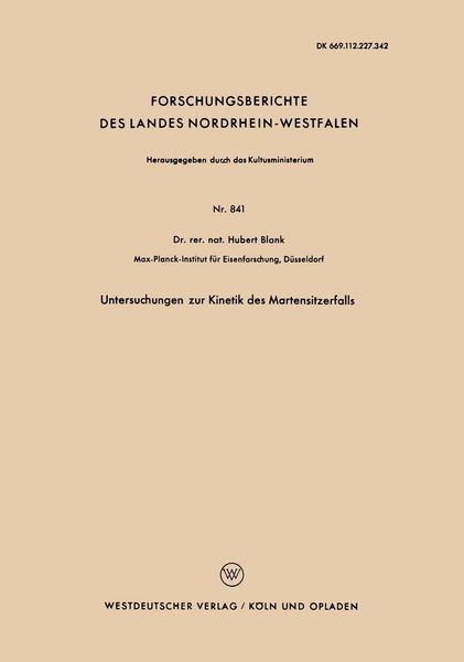 Produktbild: Untersuchungen zur Kinetik des Martensitzerfalls
