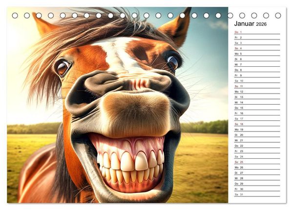 Produktbild: Grinsende Tiere - Tierportr&auml;ts von der KI zum L&auml;cheln gebracht (Tischkalender 2026 DIN A5 quer), CALVENDO Monatskalender