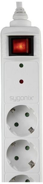 Produktbild: Sygonix SY-5044446 &Uuml;berspannungsschutz-Steckdosenleiste 6fach Wei&szlig; Schutzkontakt 1St.
