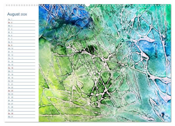 Produktbild: Jadegr&uuml;n und K&ouml;nigsblau - Zauberhafte Aquarellexperimente in Gr&uuml;n und Blau (Wandkalender 2026 DIN A2 quer), CALVENDO Monatskalender