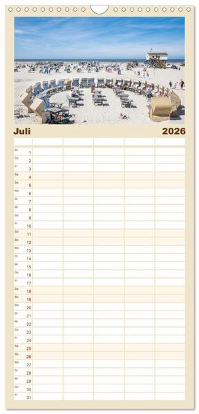 Produktbild: Familienplaner 2026 - Traumstr&auml;nde der Nordsee mit 5 Spalten (Wandkalender, 21 x 45 cm) CALVENDO