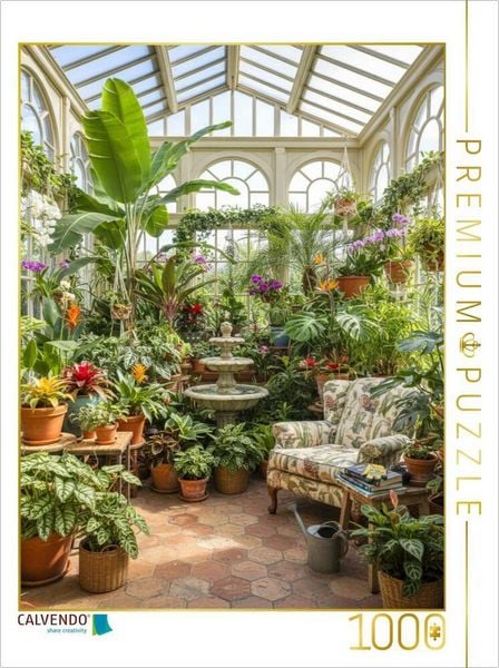 CALVENDO Puzzle Tropenträume in einem Gewächshaus mit Leseecke | 1000 Teile Lege-Größe 64x48cm Foto-Puzzle für glückliche Stunden