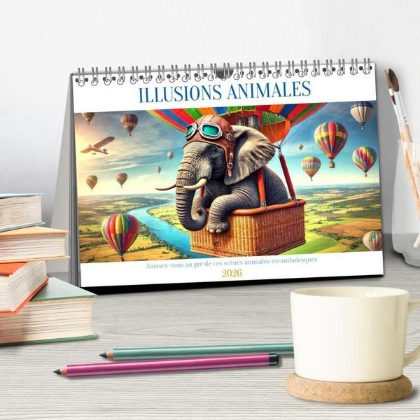 Produktbild: Illusions animales - Amusez-vous au gr&eacute; de ces sc&egrave;nes animales rocambolesques (Calendrier de bureau 2026 DIN A5 vertical), CALVENDO calendrier mensuel