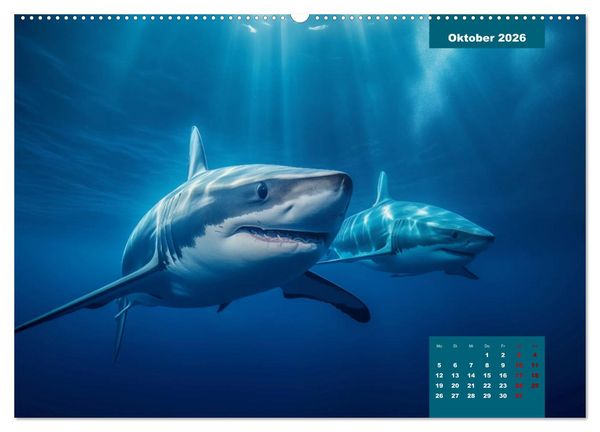 Produktbild: Stille Giganten - KI-generierte Hai-Impressionen (hochwertiger Premium Wandkalender 2026 DIN A2 quer), Kunstdruck in Hochglanz