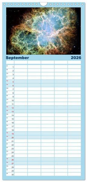 Produktbild: Familienplaner 2026 - Der Weltraum. Gasnebel und Galaxien mit 5 Spalten (Wandkalender, 21 x 45 cm) CALVENDO