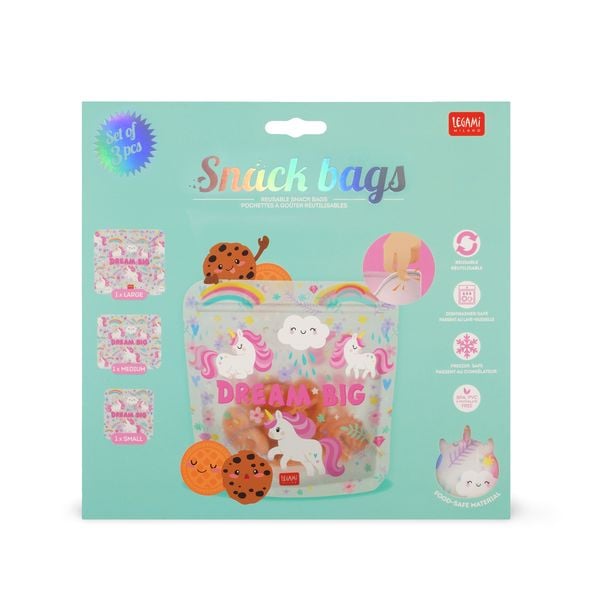 Produktbild: Legami 3er Set wiederverwendbare Snack Taschen - Einhorn