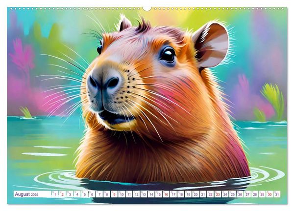 Produktbild: Wasserschweine. Mit Capybaras durch Fluss, Feld und Jahreszeiten (hochwertiger Premium Wandkalender 2026 DIN A2 quer), Kunstdruck in Hochglanz